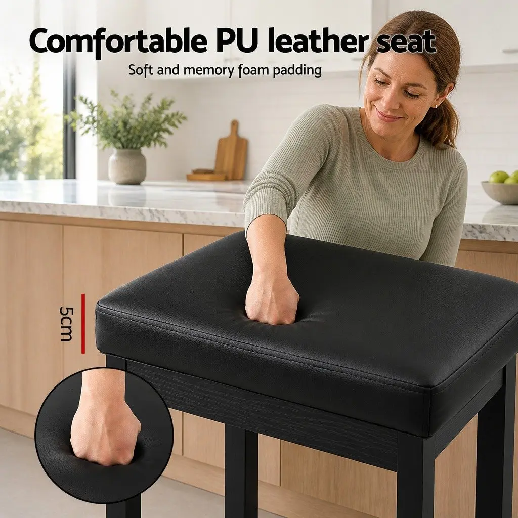 Bar Stools PU Seat Metal Frame 66cm Black Set of 4