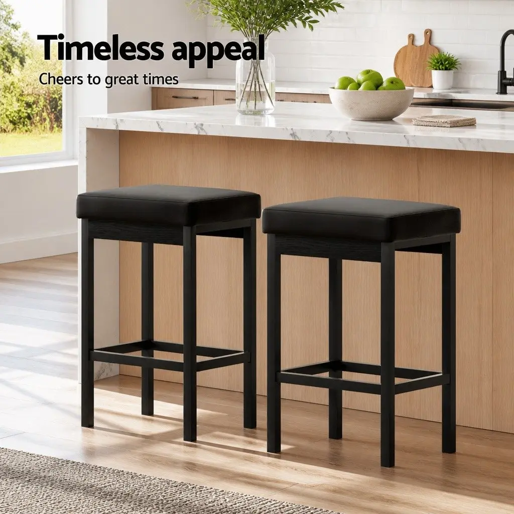 Bar Stools PU Seat Metal Frame 66cm Black Set of 4