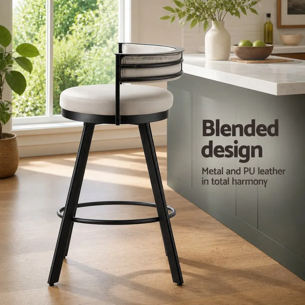Bar Stools Metal Swivel Counter Beige Padded Seat 2 Piece