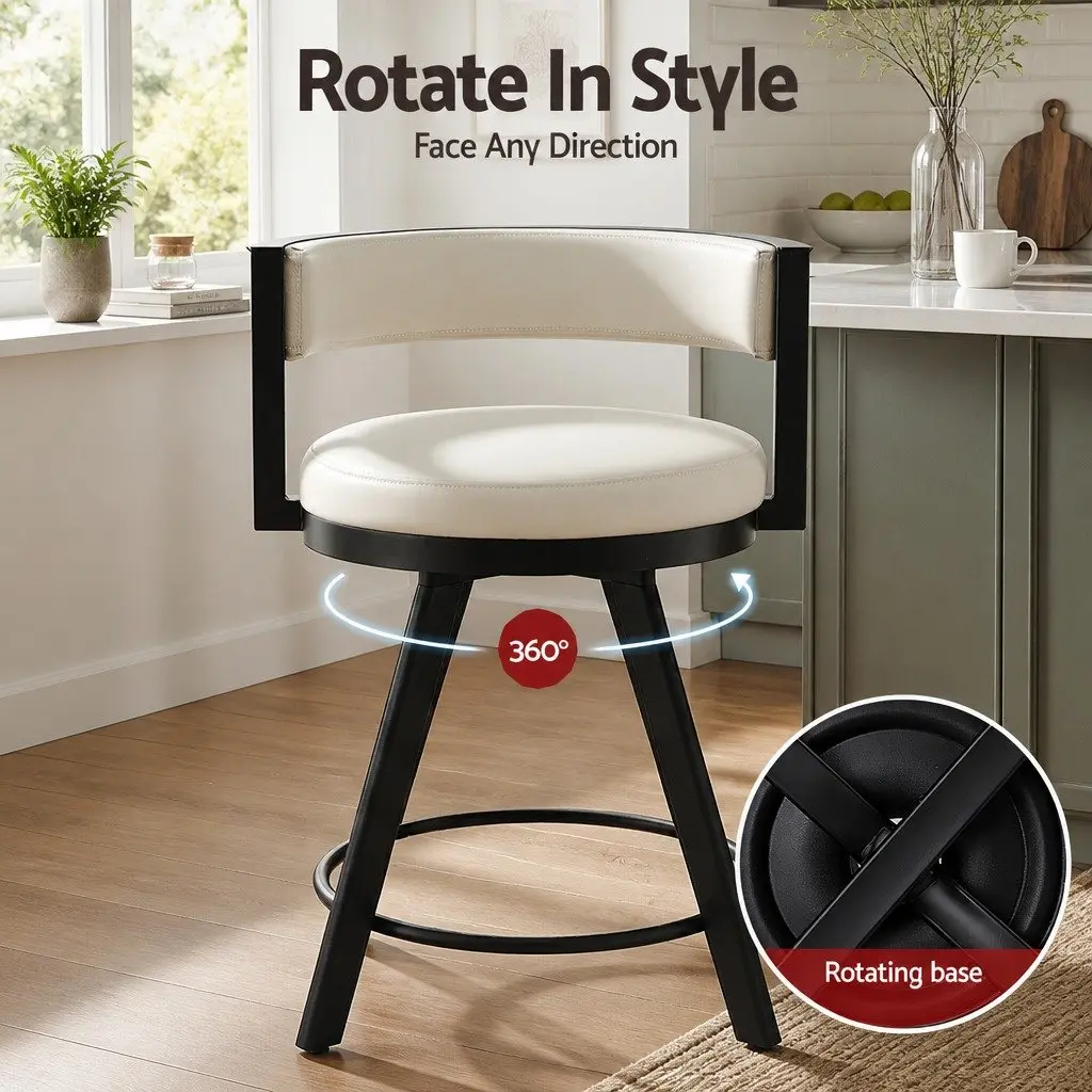 Bar Stools Metal Swivel Counter Beige Padded Seat 2 Piece