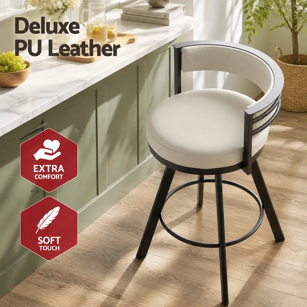 Bar Stools Metal Swivel Counter Beige Padded Seat 2 Piece