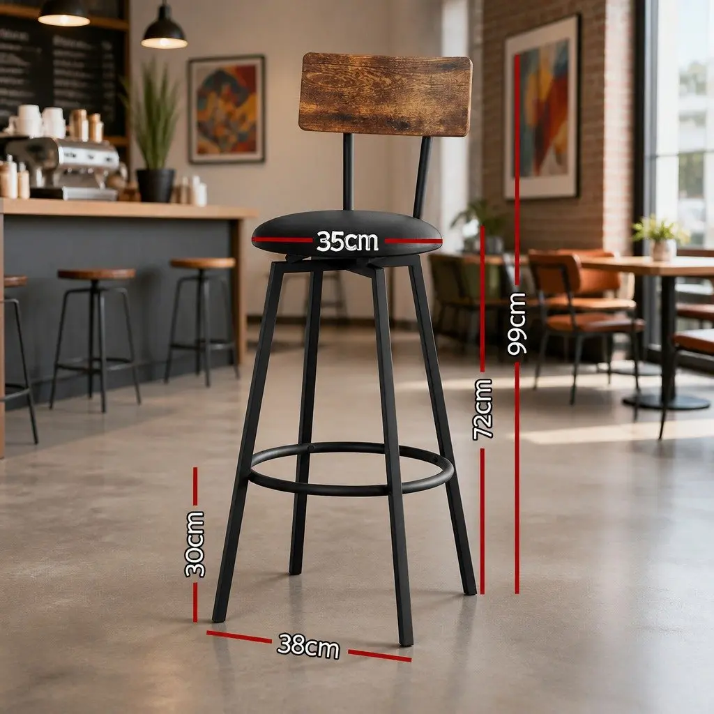 Bar Stools Steel Frame Upholstered Seat 72cm Height Black Set of 2