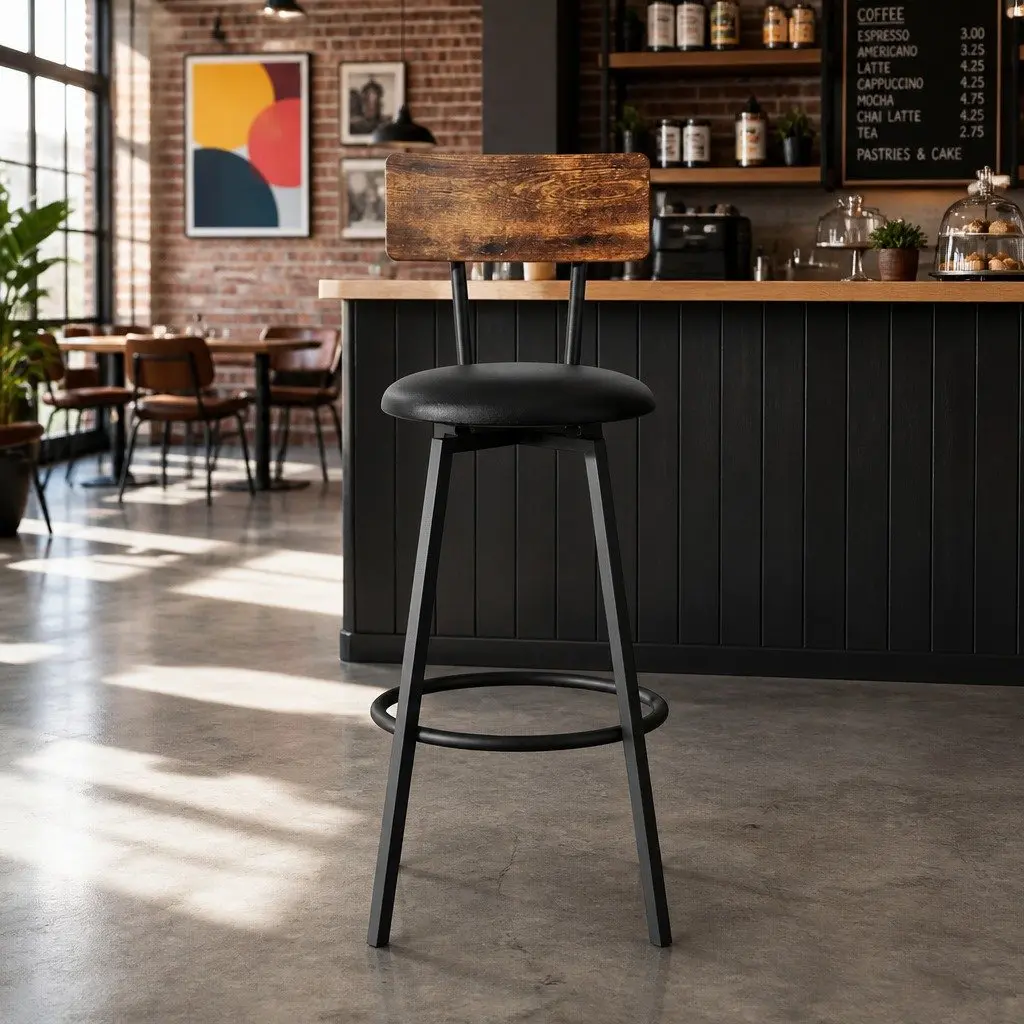 Bar Stools Steel Frame Upholstered Seat 72cm Height Black Set of 2