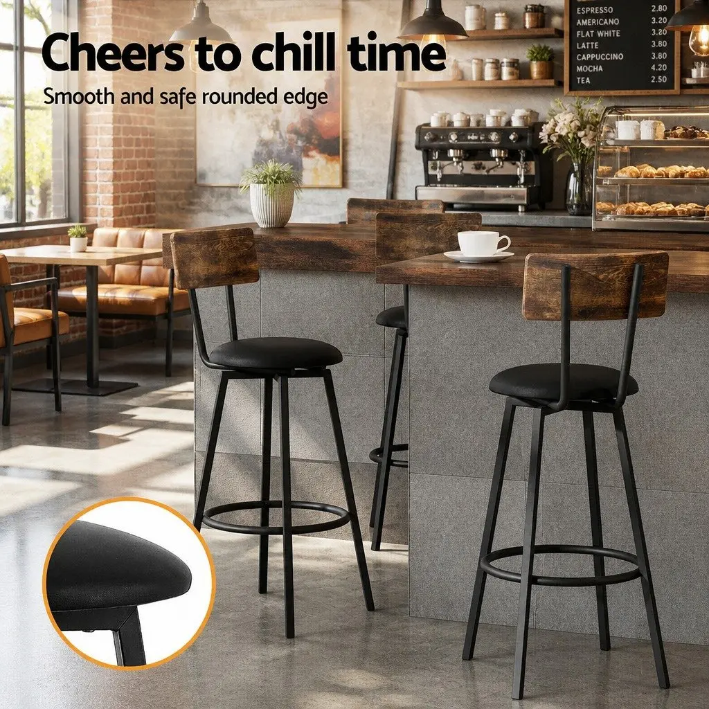 Bar Stools Steel Frame Upholstered Seat 72cm Height Black Set of 2