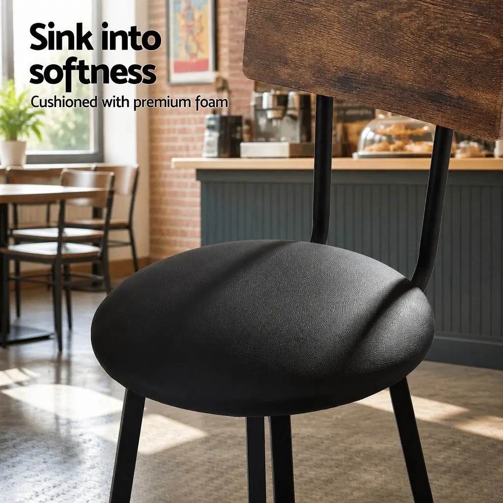 Bar Stools Steel Frame Upholstered Seat 72cm Height Black Set of 2