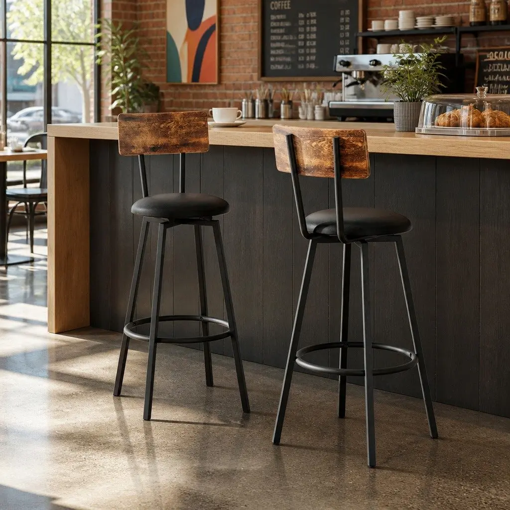 Bar Stools Steel Frame Upholstered Seat 72cm Height Black Set of 2