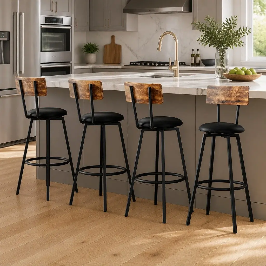 Bar Stools Industrial Upholstered 72cm Black Steel Frame Set of 4