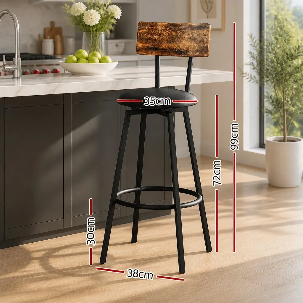 Bar Stools Industrial Upholstered 72cm Black Steel Frame Set of 4