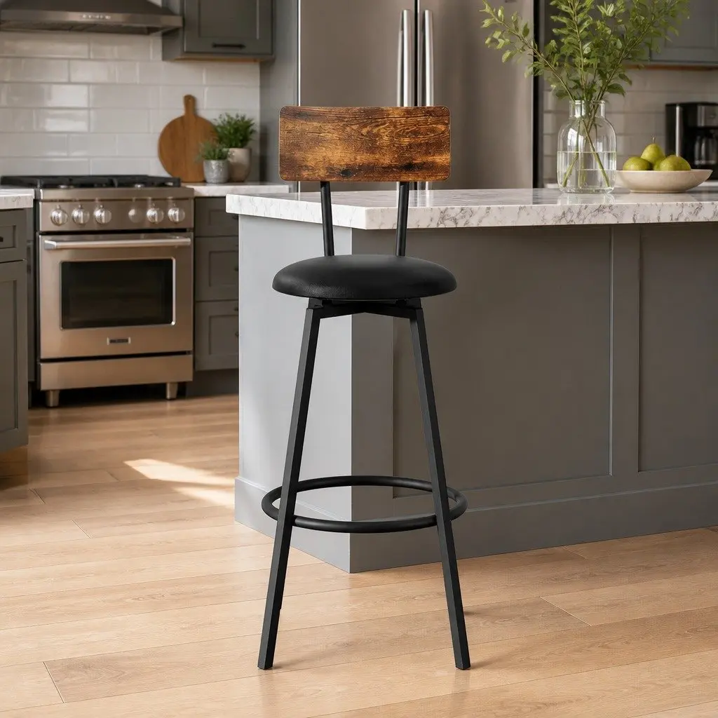 Bar Stools Industrial Upholstered 72cm Black Steel Frame Set of 4