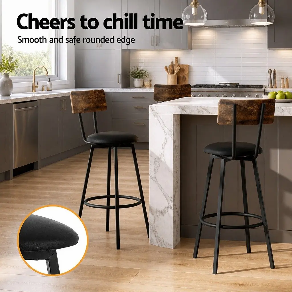 Bar Stools Industrial Upholstered 72cm Black Steel Frame Set of 4