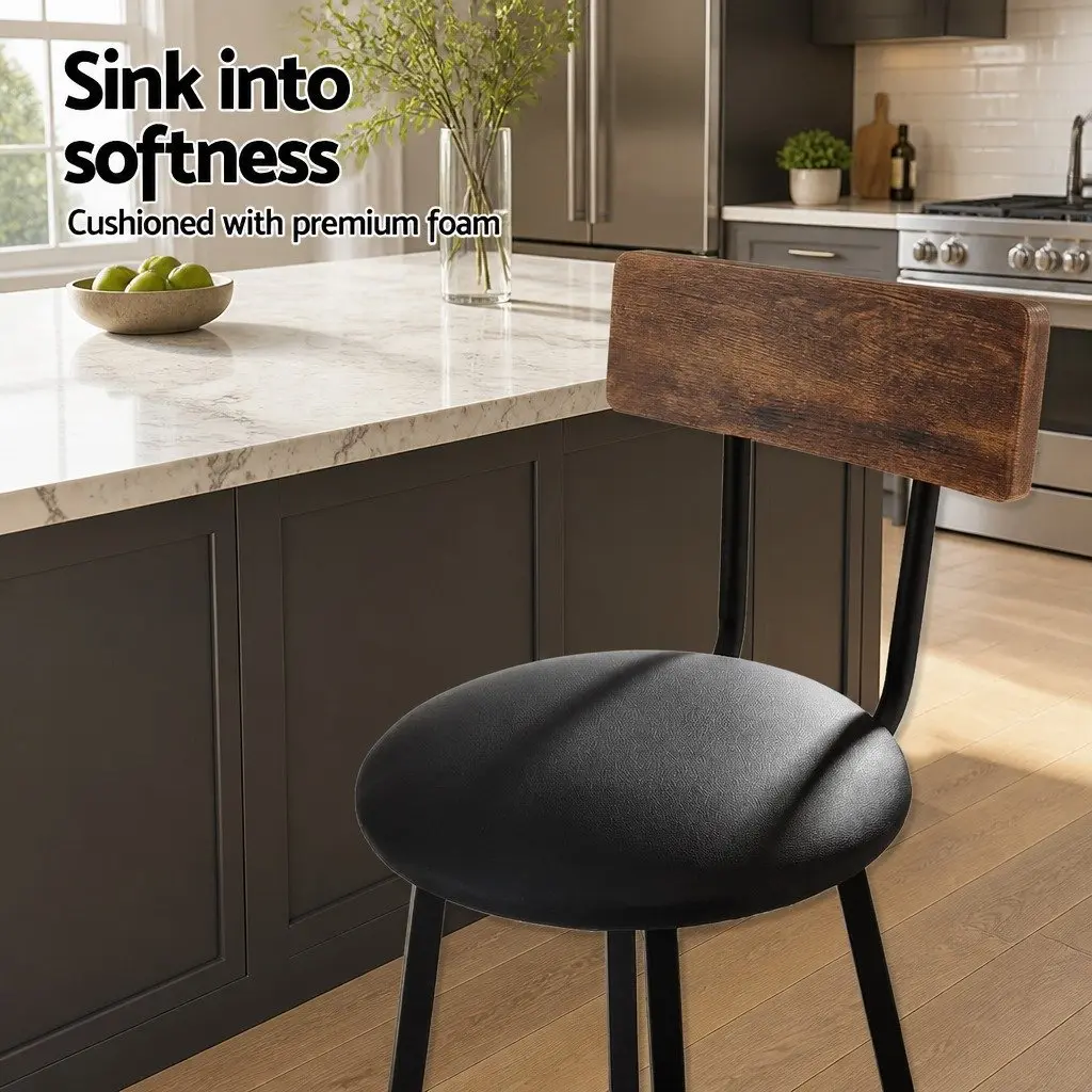 Bar Stools Industrial Upholstered 72cm Black Steel Frame Set of 4