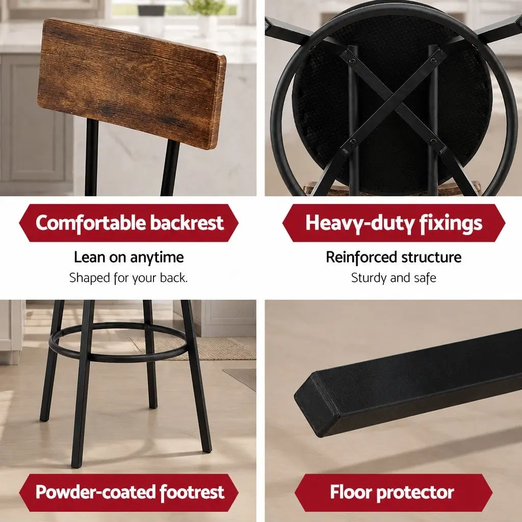 Bar Stools Industrial Upholstered 72cm Black Steel Frame Set of 4