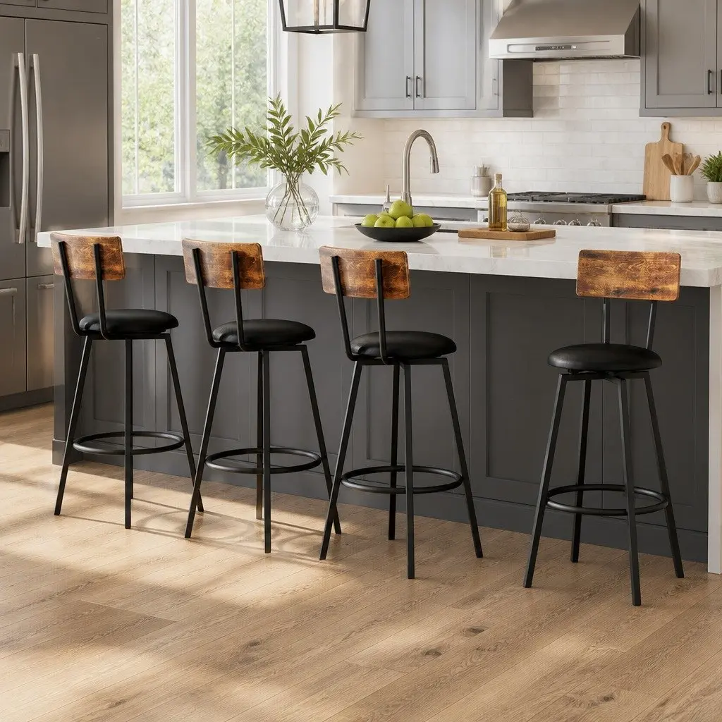 Bar Stools Industrial Upholstered 72cm Black Steel Frame Set of 4