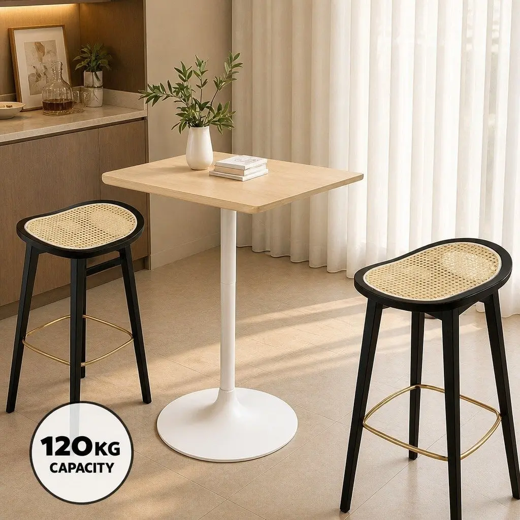 Bar Stools Rattan Woven Seat Backless Bamboo Frame Black 67cm Height Set of 2
