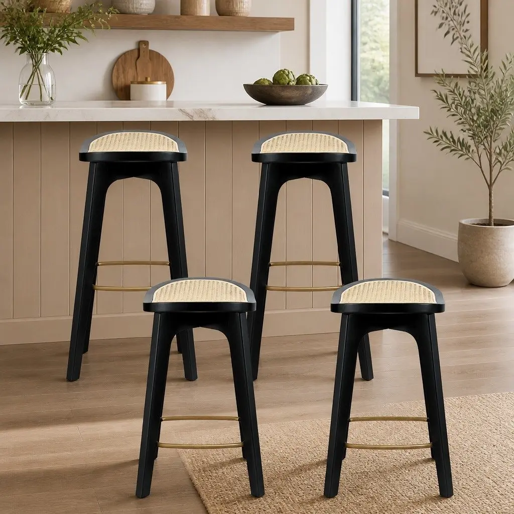 Bar Stools Rattan Backless 43cm W x 38.5cm D x 67cm H Black