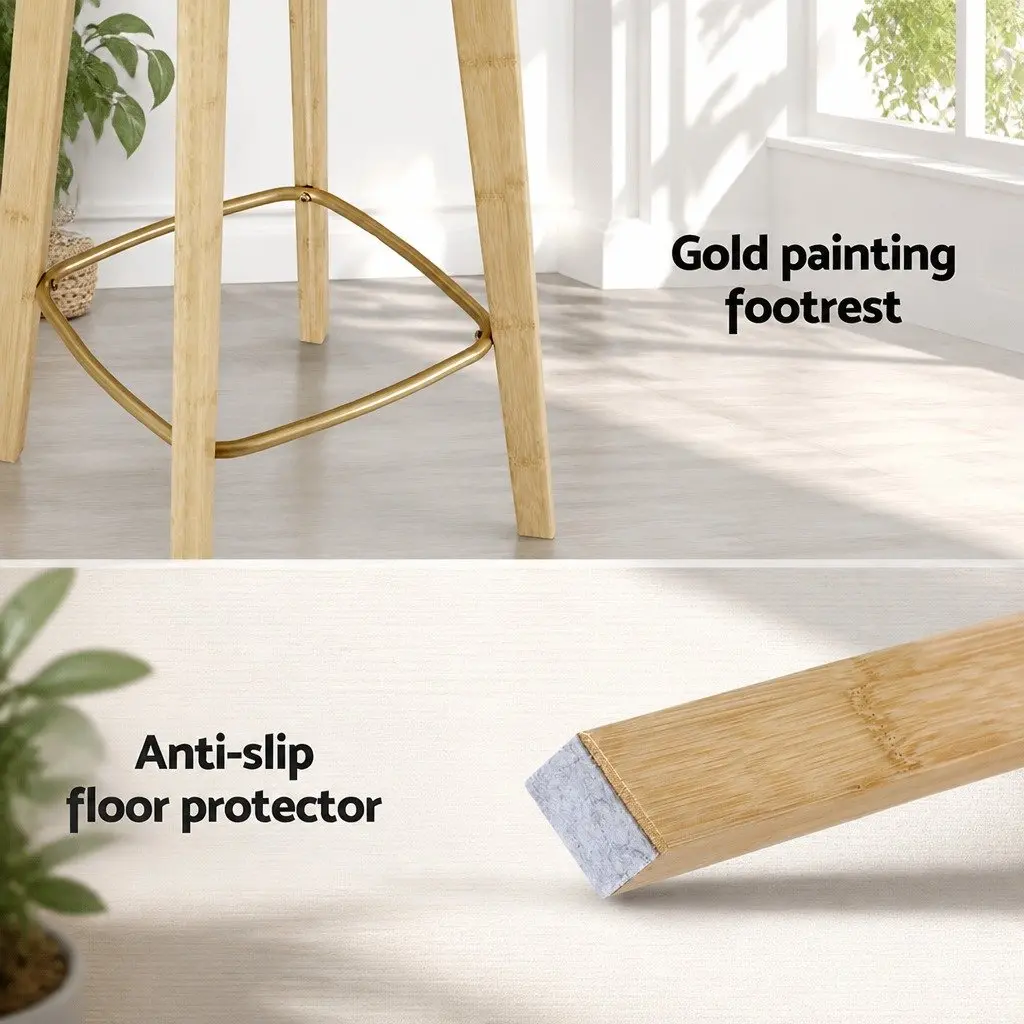 Bamboo Rattan Bar Stools 67cm High Set of 4 Kitchen Counter Dining Chairs with Footrest and Anti-Slip Floor Protectors