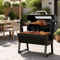 Charcoal BBQ Grill Electric Smoker Roaster 2-in-1 Outdoor Cooking Black Steel