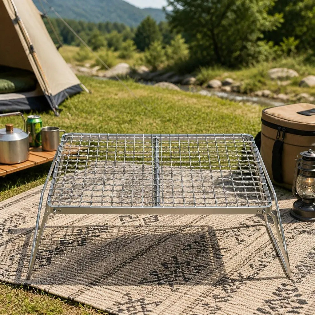 Portable BBQ Grill Charcoal Smoker Foldable Stainless Steel 45cm Silver