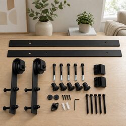2M Barn Door Sliding Track Kit Heavy-Duty Carbon Steel Interior Hardware Roller