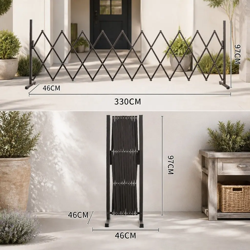 Expandable Barrier Gate Iron and Aluminium Accordion Style Adjustable Foldable Brown