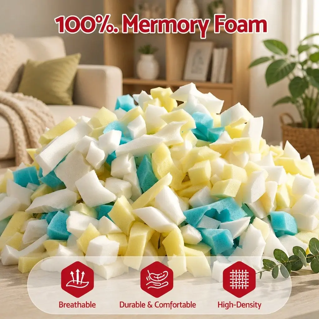Bean Bag Filler Shredded Memory Foam 5lbs High Density Soft Filling Yellow White Blue