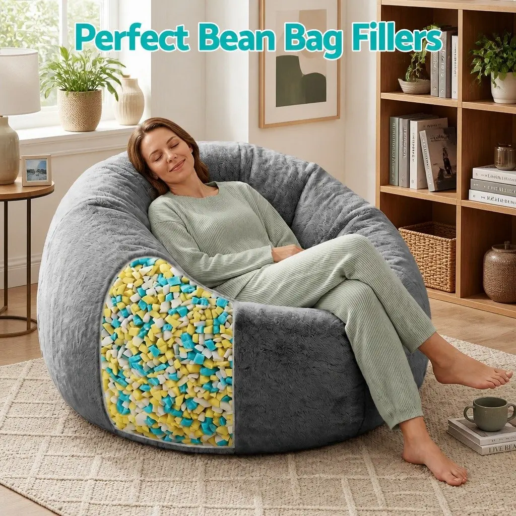 Bean Bag Filler Shredded Memory Foam 5lbs High Density Soft Filling Yellow White Blue