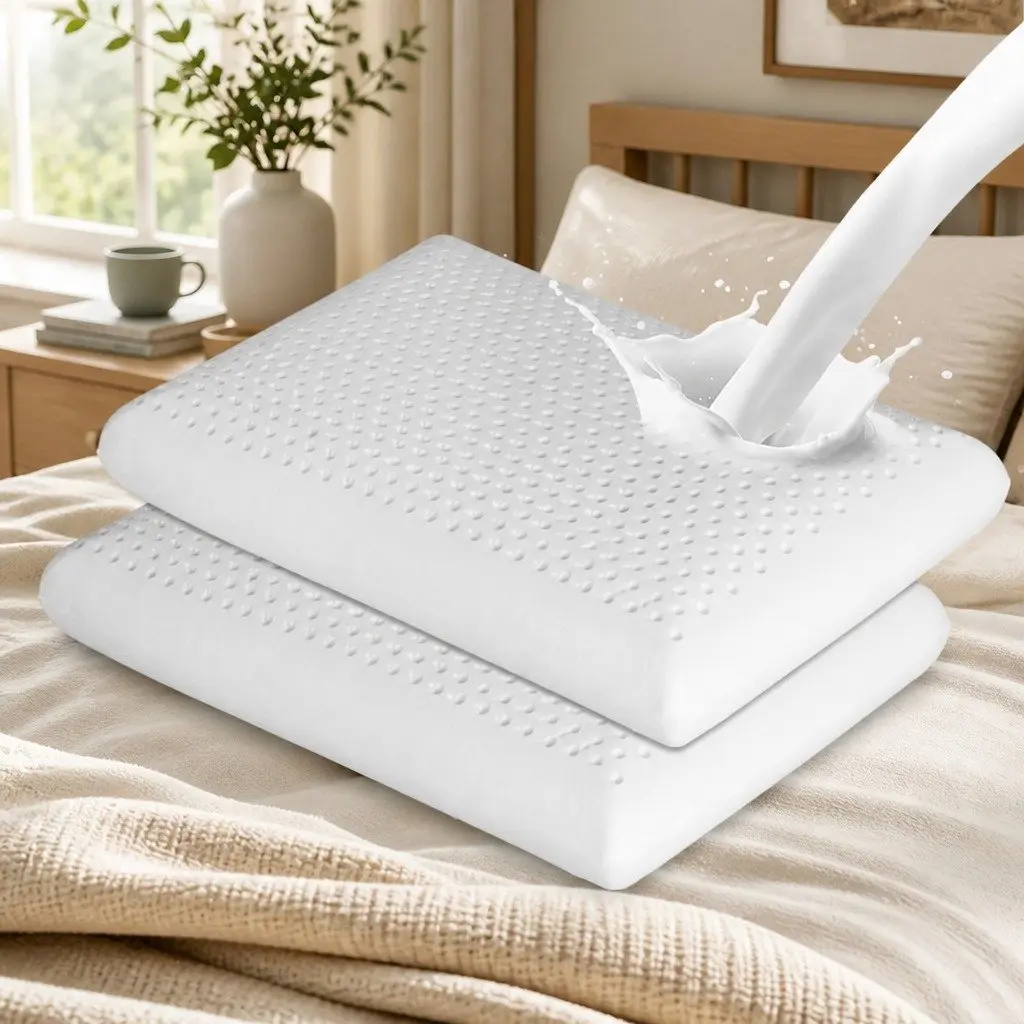 Natural Latex Pillow Removable Cover 60cm x 40cm White Pair