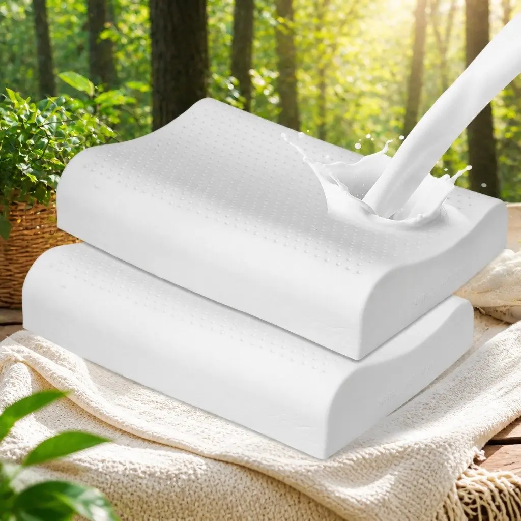 Natural Latex Pillows Dunlop 60cm x 40cm x 10cm White Removable Cover Cervical Neck Sleeping Pillow