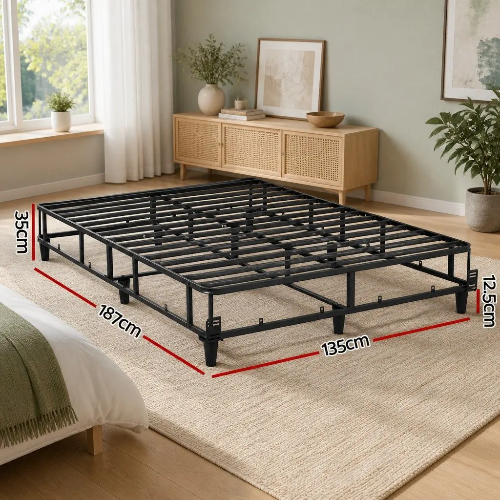 Double Bed Frame Grey Upholstered Fabric Metal Construction Slats Support 137cm x 190cm