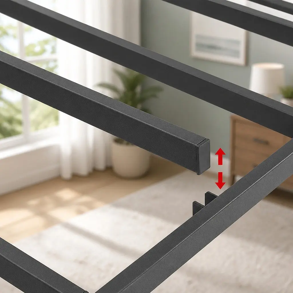 Double Bed Frame Grey Upholstered Fabric Metal Construction Slats Support 137cm x 190cm