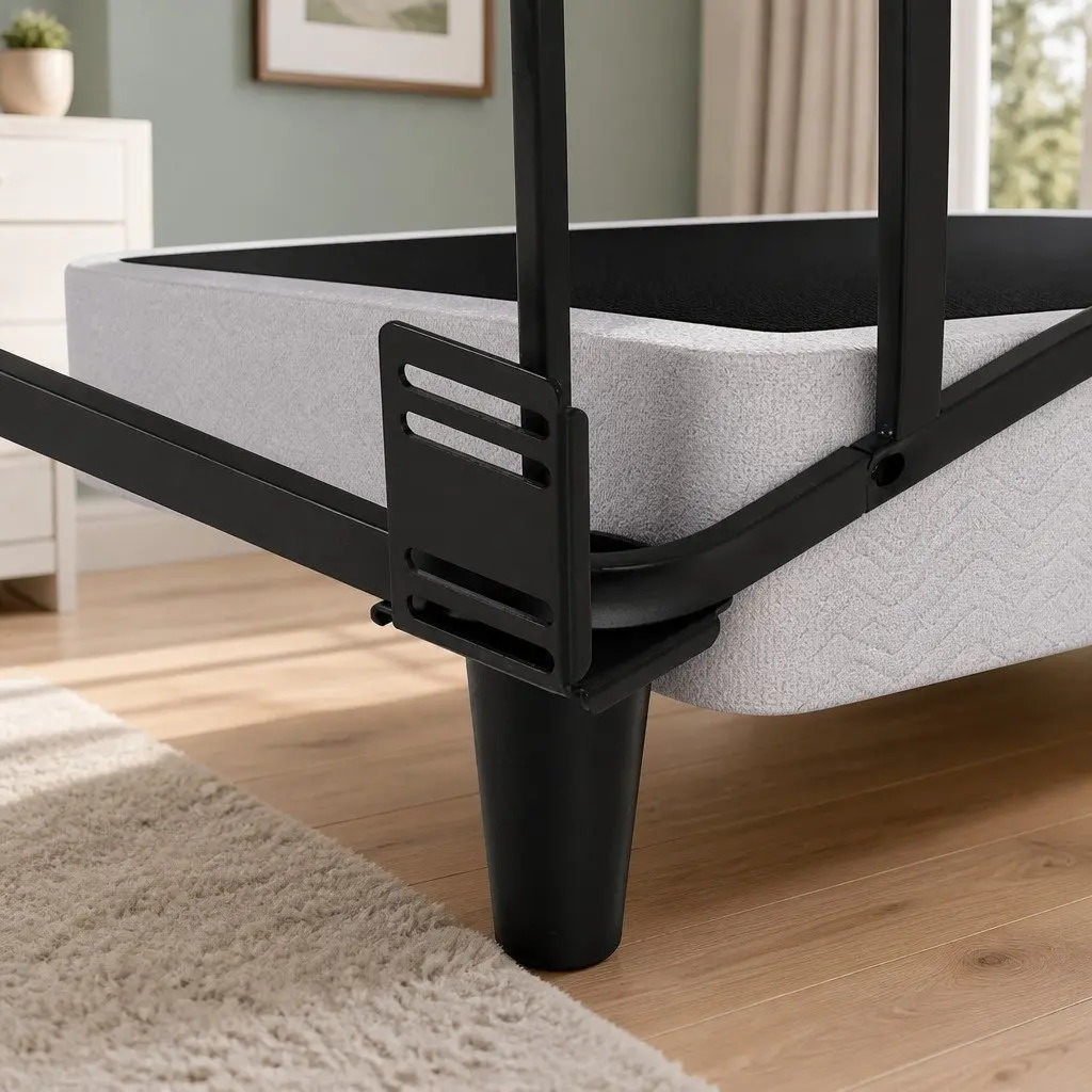 Double Bed Frame Grey Upholstered Fabric Metal Construction Slats Support 137cm x 190cm