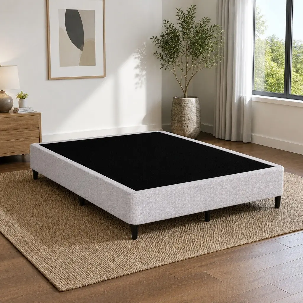 Queen Size Metal Bed Frame with Fabric Cover Grey Bedroom Furniture