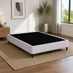 Queen Size Metal Bed Frame with Fabric Cover Grey Bedroom Furniture