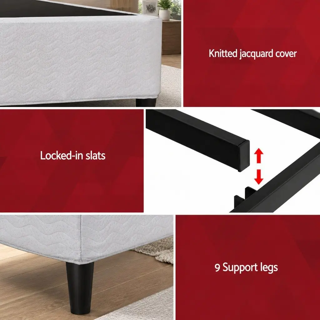 Metal Frame Bed with Grey Fabric Cover Queen Size Sturdy Construction for Bedroom