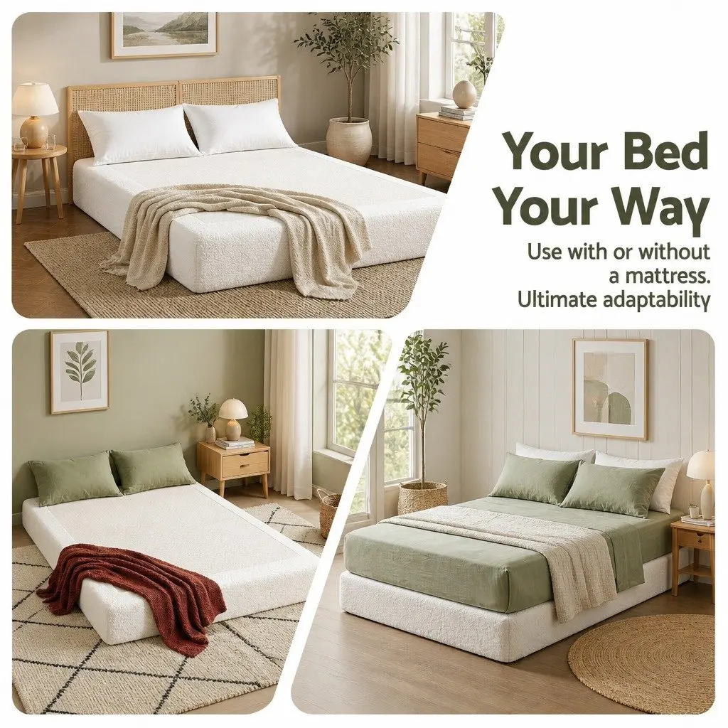 Compression Bed Frame High Density Sponge Double Size White