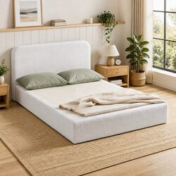 Compression Bed Frame Queen Size No Assembly Vacuum Packed Boucle White
