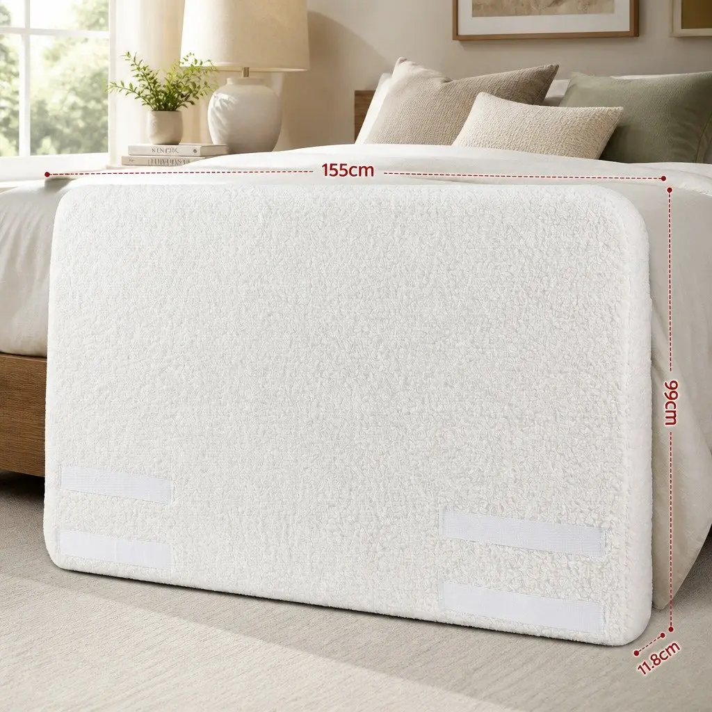 Double Headboard Foam Boucle Fabric 155W x 99H x 11.8T cm White