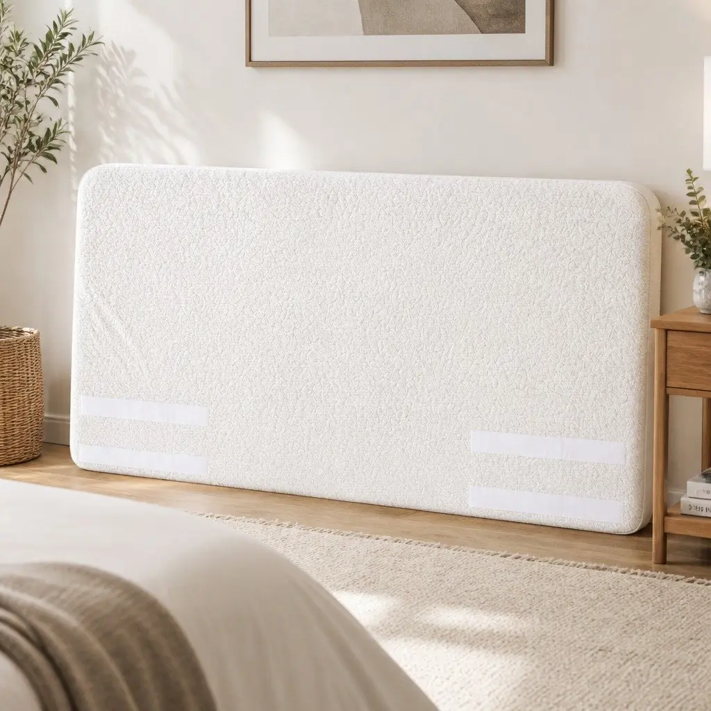 Double Headboard Foam Boucle Fabric 155W x 99H x 11.8T cm White