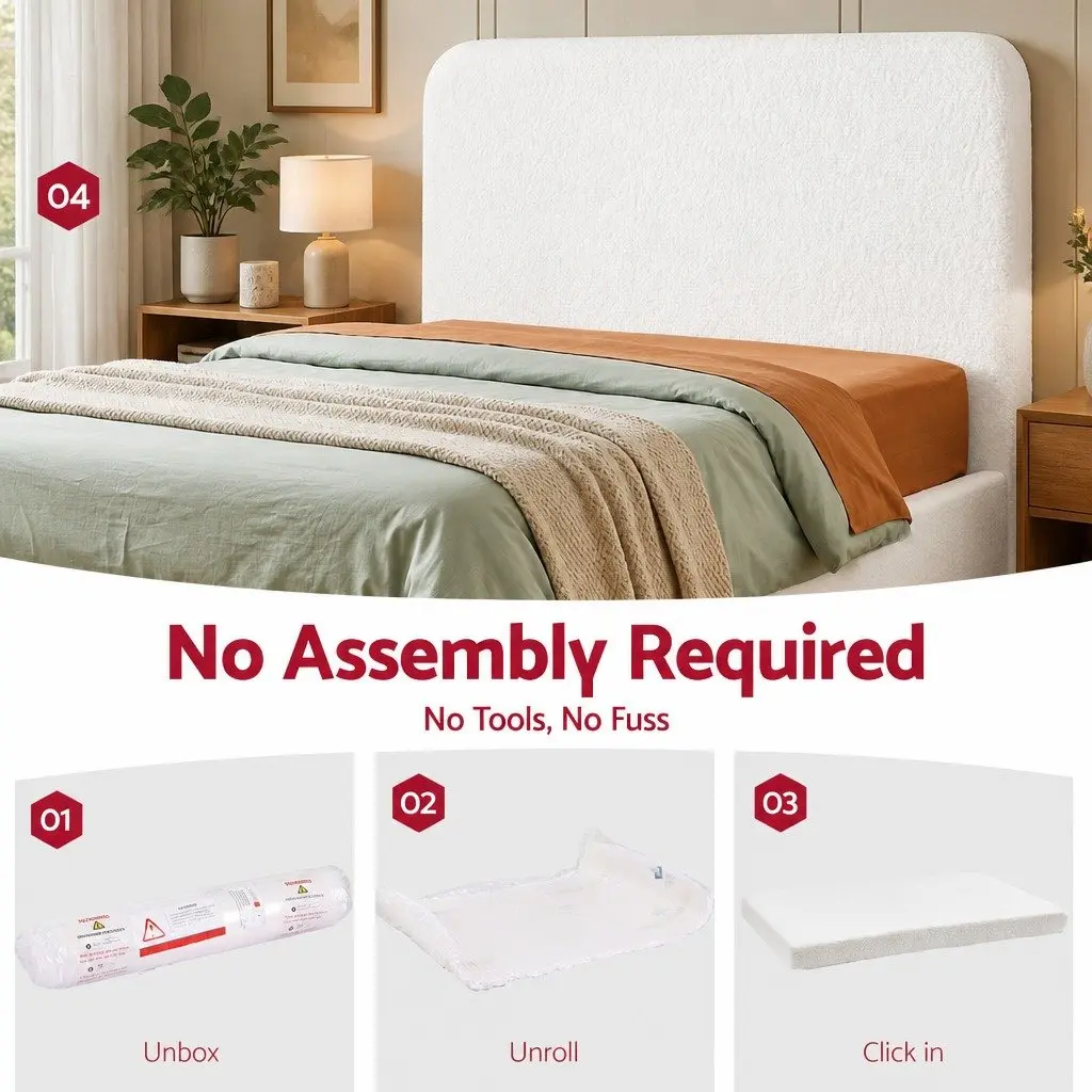 Double Headboard Foam Boucle Fabric 155W x 99H x 11.8T cm White