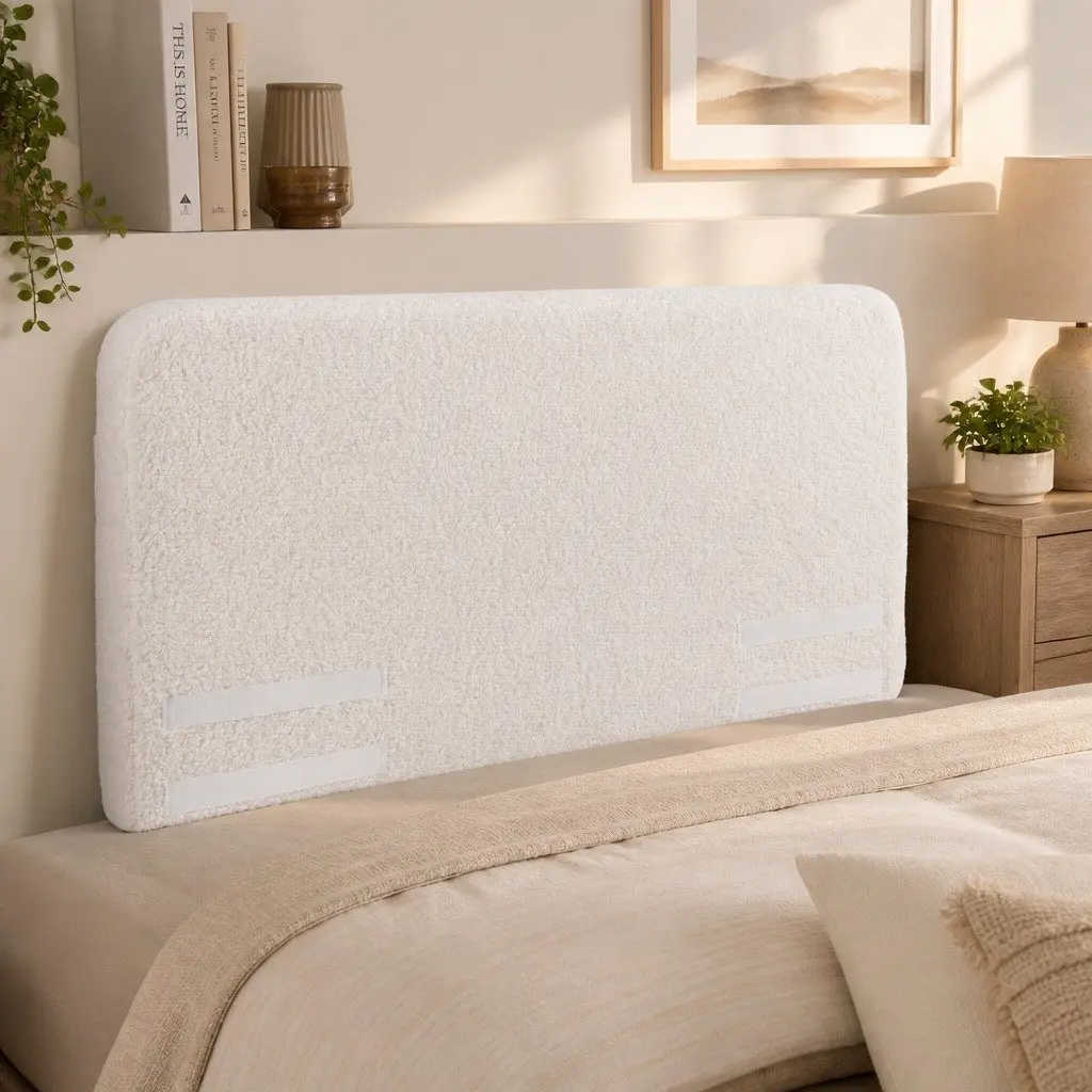 Double Headboard Foam Boucle Fabric 155W x 99H x 11.8T cm White