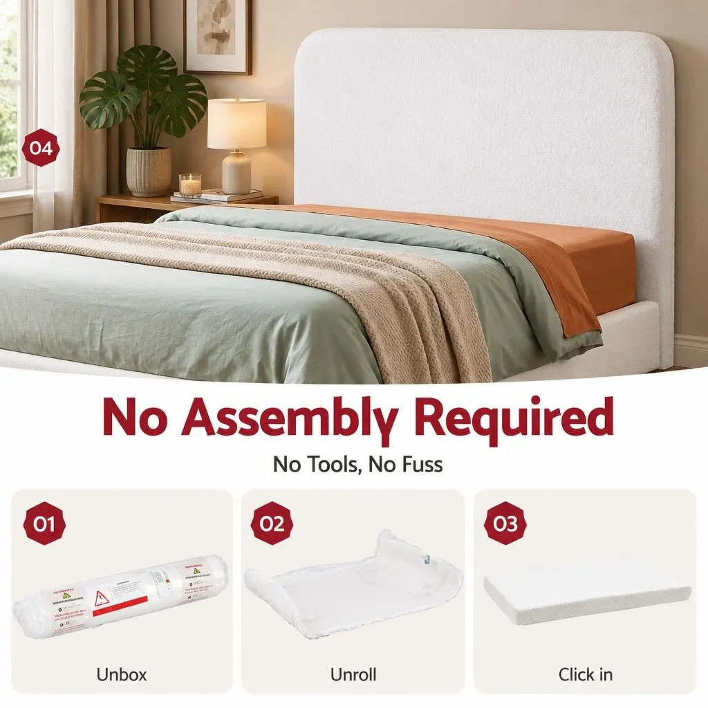 Queen Headboard Soft Foam Boucle Fabric White 172Wx99Hx11.8Tcm No Assembly Required