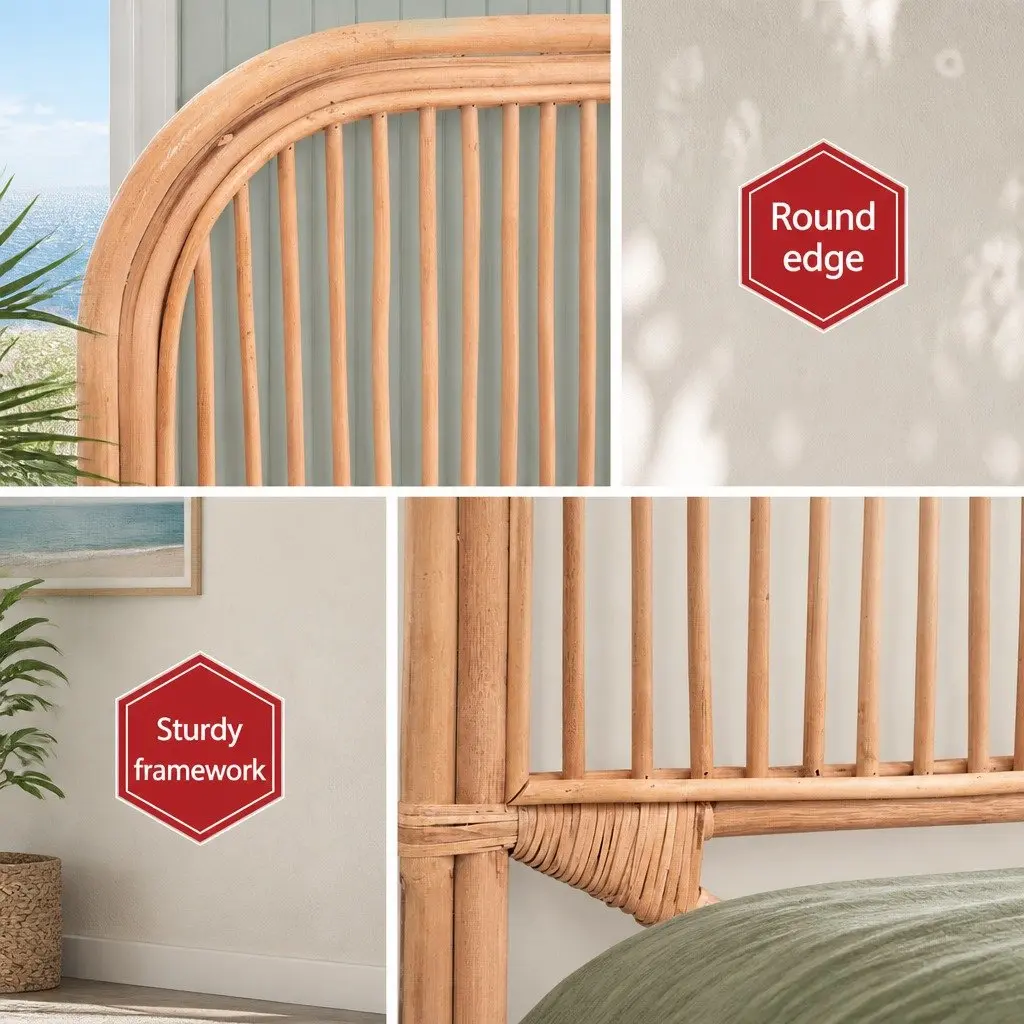 Double Bed Headboard Rattan Natural Pine Bedroom Head Frame Easy Assemble