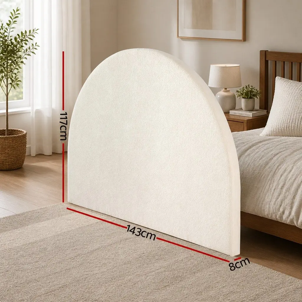 Double Bed Head Headboard White Arch Shape Boucle Fabric Bedroom Furniture