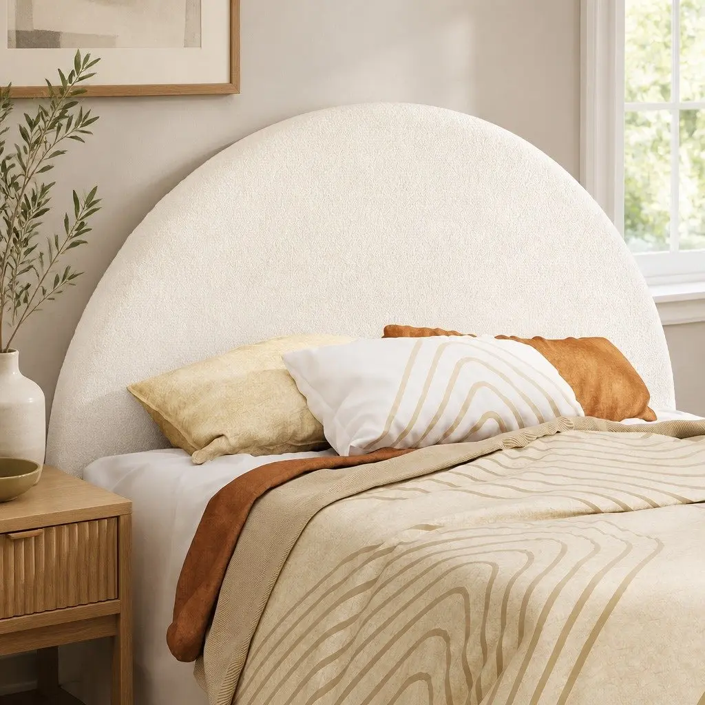Queen Bed Head Headboard White Boucle Arch Design Bedroom Furniture Frame