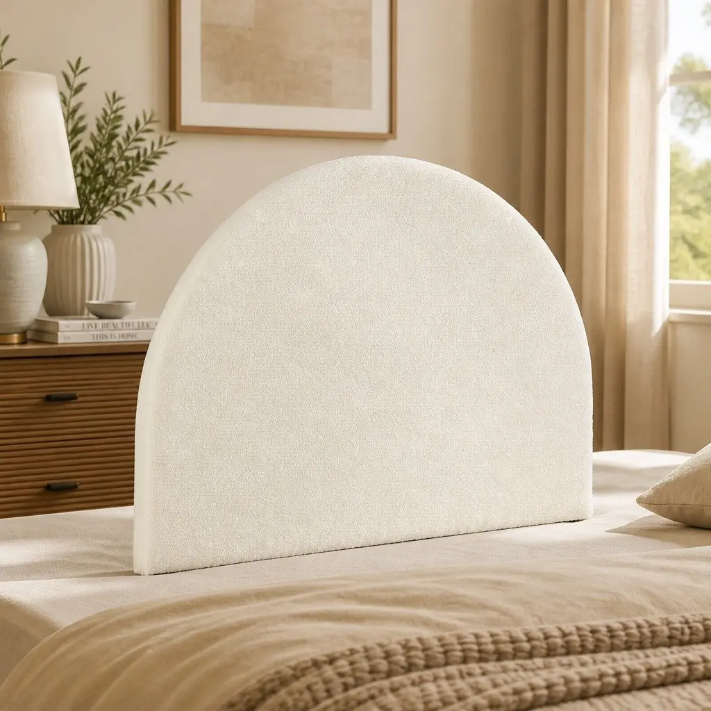 Queen Headboard Boucle Fabric Arch White Bedroom Furniture Frame