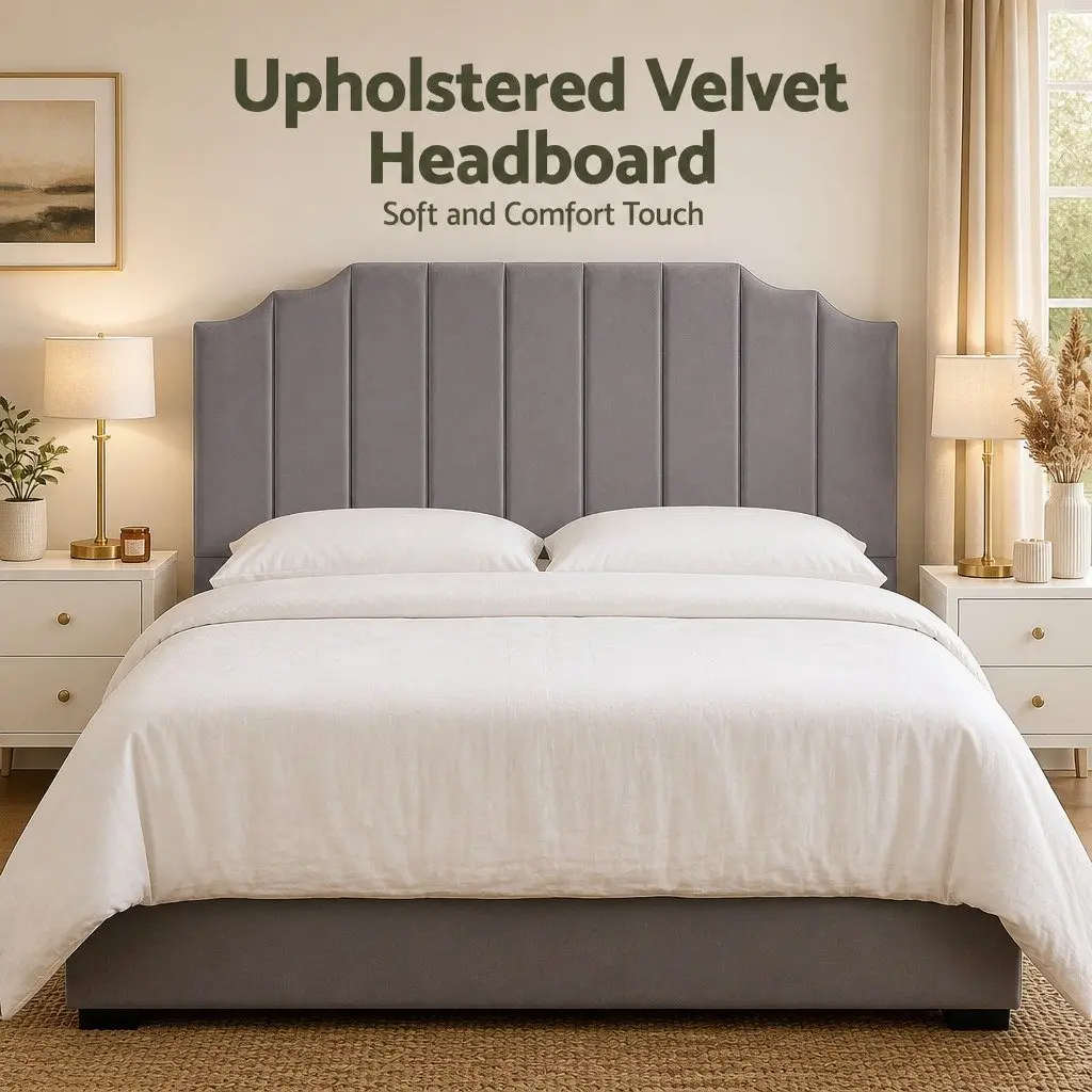 King Size Bed Head Velvet Headboard Grey 183cm