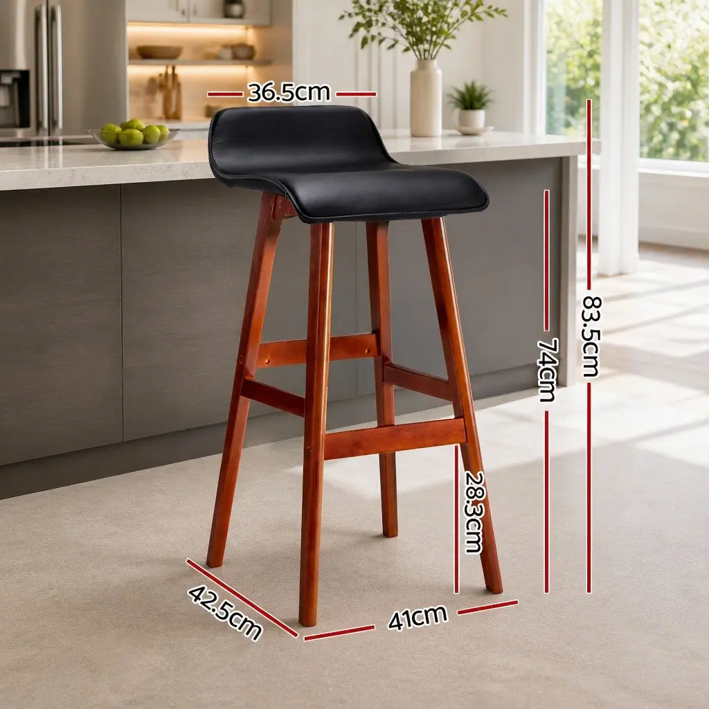 Bar Stools Bentwood Set of 2 Black PU Leather Upholstered Kitchen Dining Seating with Footrest