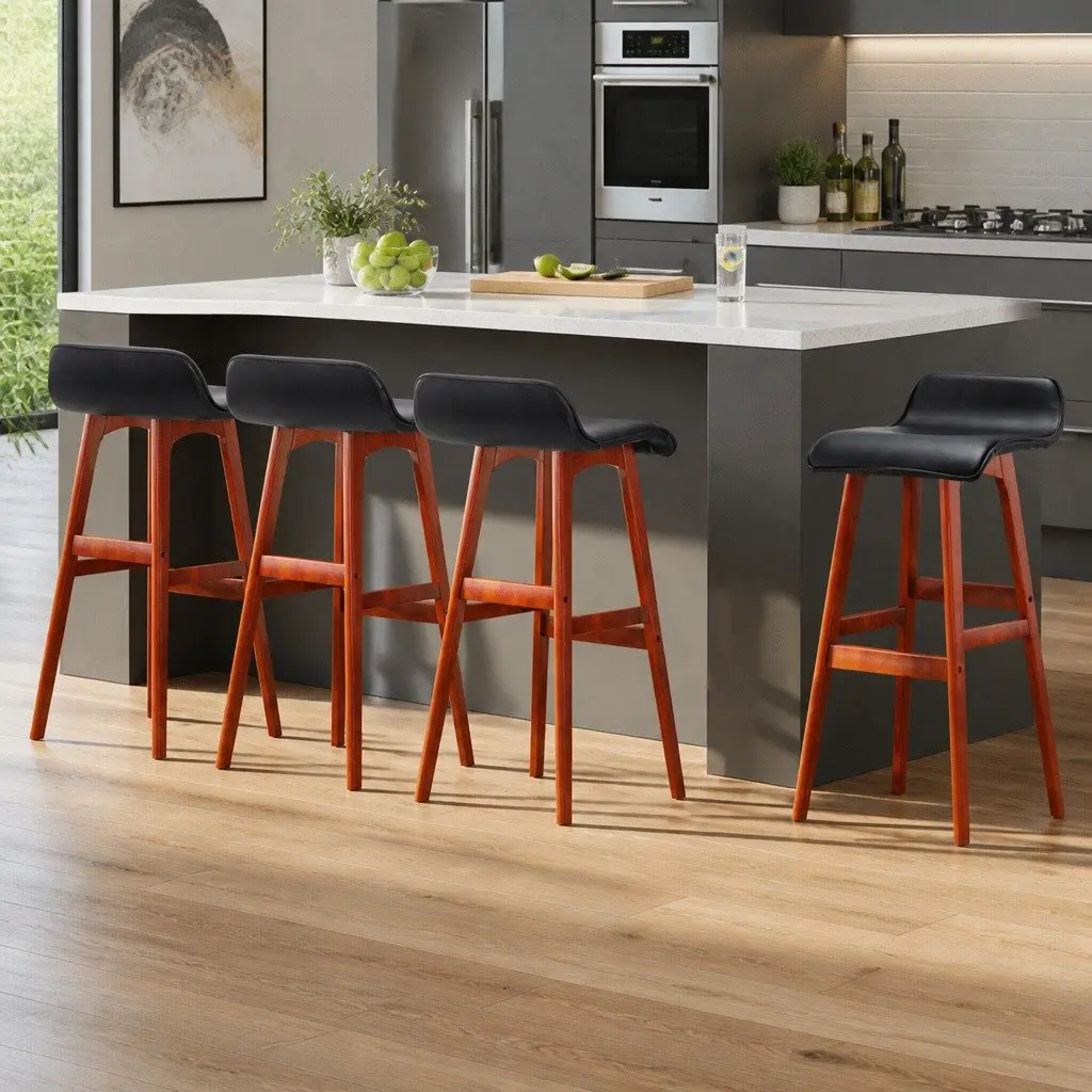 Bar Stools Bentwood Padded Seat Black 4 Piece