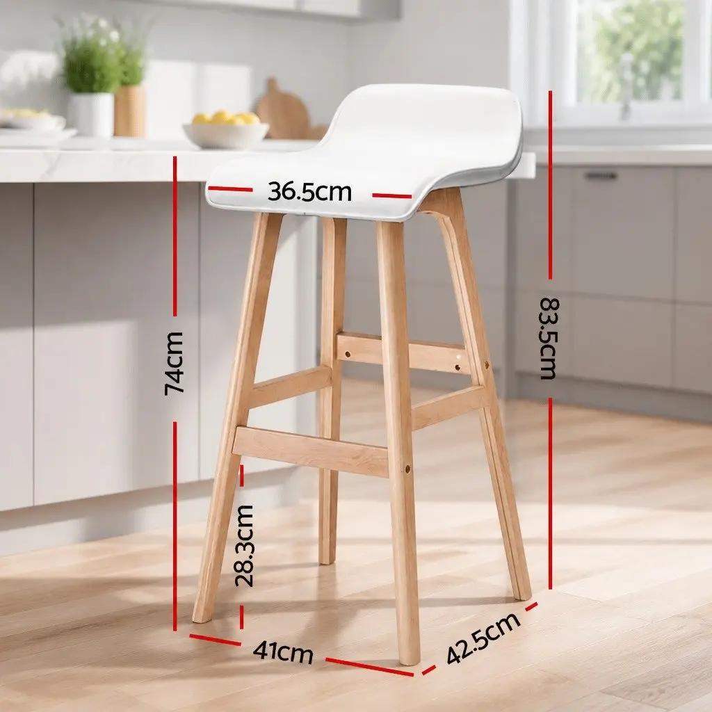 Bar Stools Bentwood Plywood Frame PU Leather Upholstered Padded Seat White Set of 2