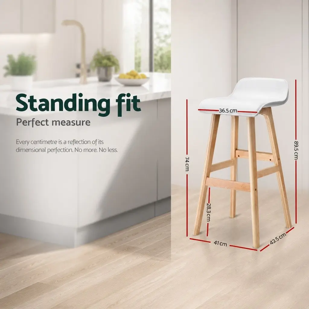 Bar Stools Bentwood Plywood Frame PU Leather Upholstered Padded Seat White Set of 2